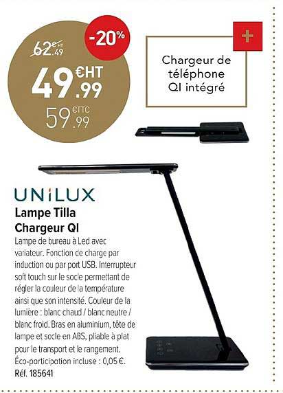 Lampe Tilla Charguer Qi Unilux