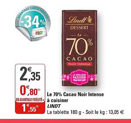 le 70% cacao noir intense à cuisiner lindt