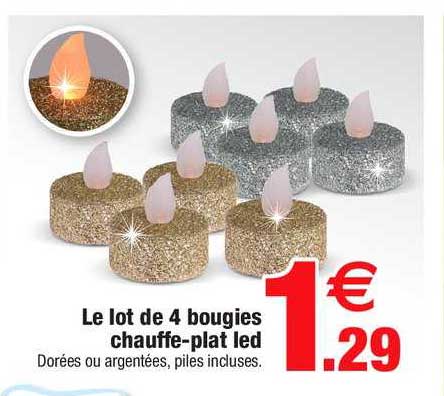 le lot de 4 bougies chauffe plat led