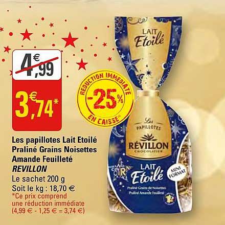 le papillotes lait étoilé praliné grains noisettes amande feuilleté revillon