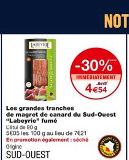 les grandes tranches de magret de canard du sud-ouest "labeyrie" fumé