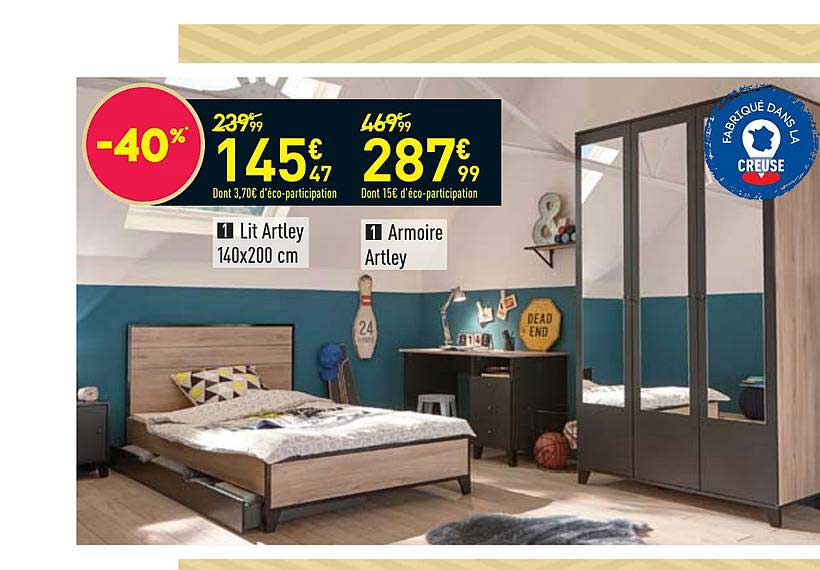 lit artley 140x200 cm, armoire artley