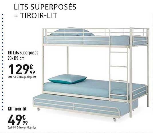 lits superposés 90 x 190 cm, tiroir-lit
