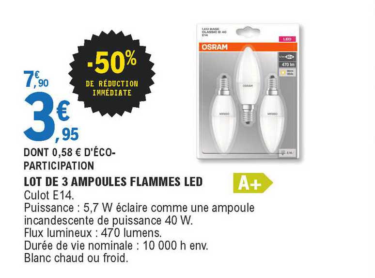 lot de 3 ampoules flammes led