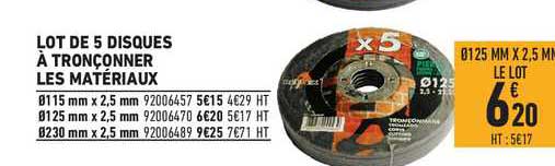 lot de 5 disques à tronçonner les matériaux