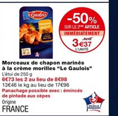 morceaux de chapon marinés à la crème morilles "le gaulois"