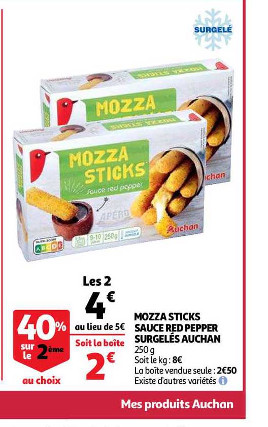 mozza sticks sauce red pepper surgelés 40% sur le 2ème au choix
