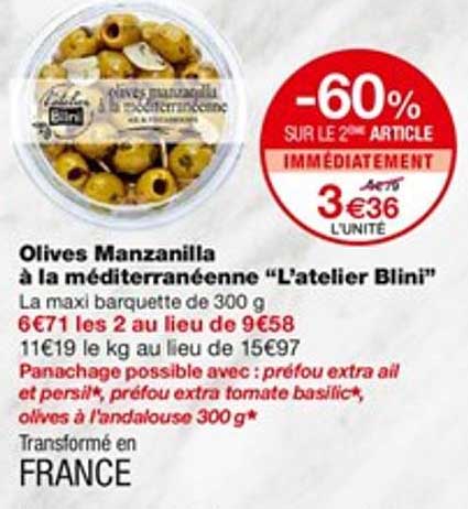 olives manzanilla à la méditerranéenne "l'atelier blini"