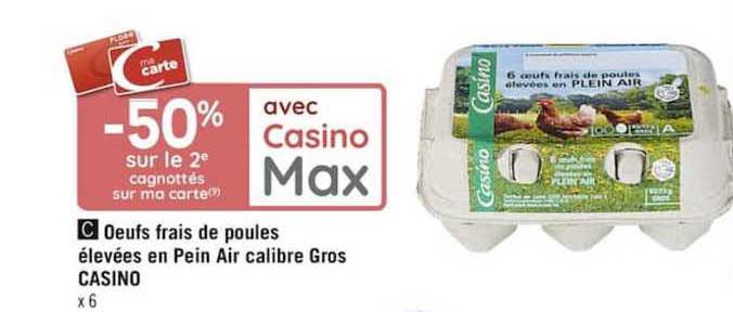 œufs frais de poules élevées en plein air calibre gros casino