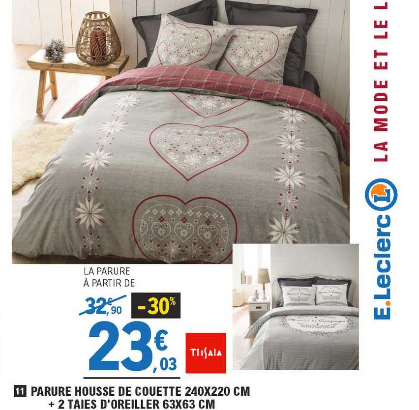 parure housse de couette 240x220 cm + 2 taies d'oreiller 63x63 cm