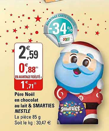 père noël en chocolat au lait & smarties nestlé