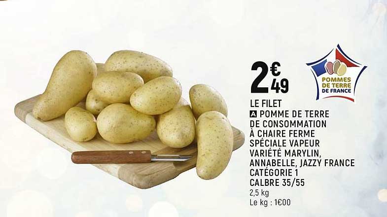 pomme de terre de consommation à chaire ferme spéciale vapeur variété marylin annabelle jazzy france catégorie 1