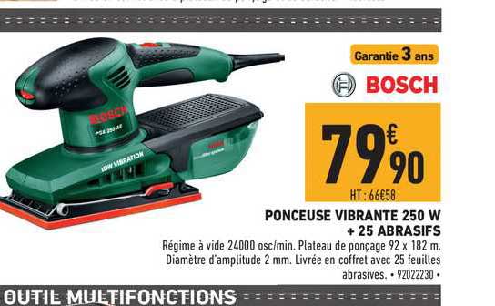 ponceuse vibrante 250 w + 25 abrasifs bosch