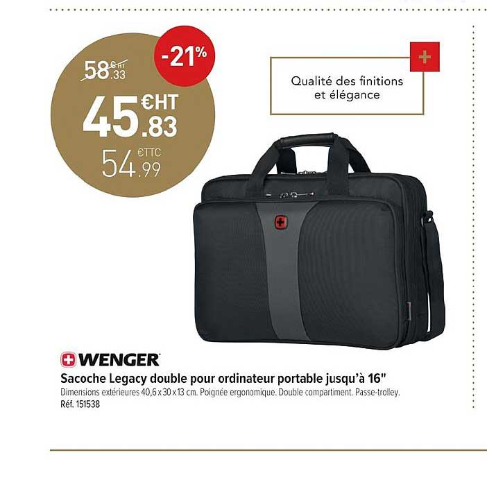 sacoche legacy double pour ordinateur portable jusqu'à 16" wenger