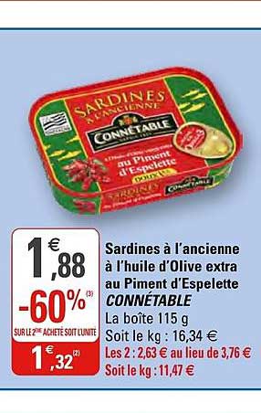 sardines à l'ancienne à l'huile d'olive extra au piment d'espelette connétable