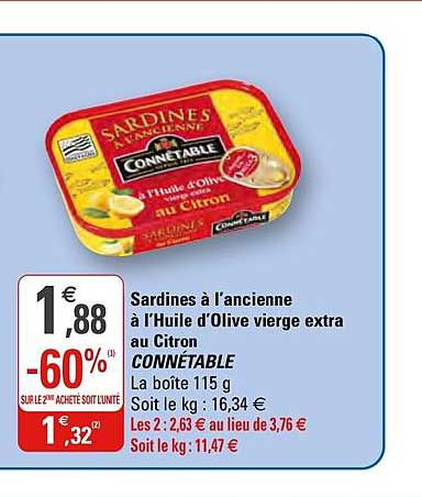 Sardines à L'ancienne à L'huile D'olive Vierge Extra Au Citron Connétable