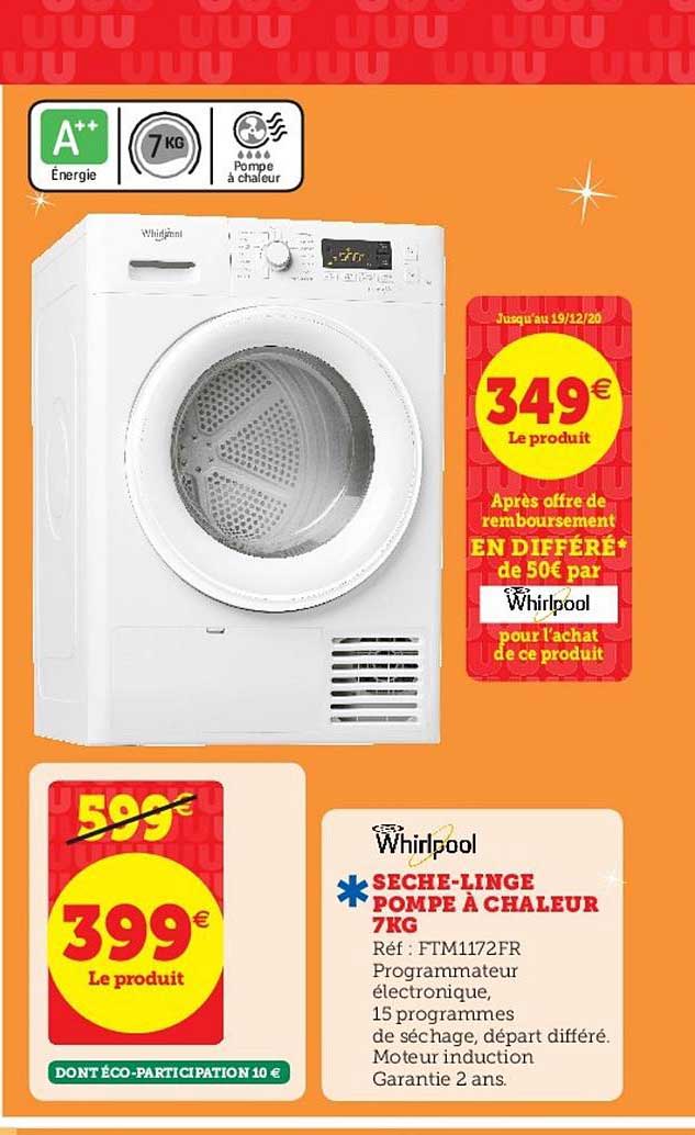sèche-linge pompe à chaleur 7kg whirlpool
