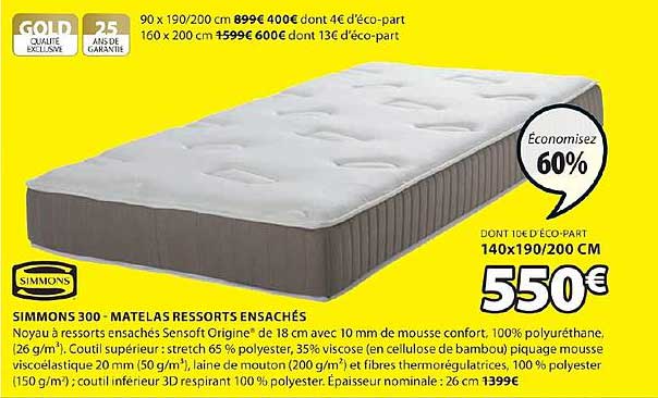 simmons 300 matelas ressorts ensachés