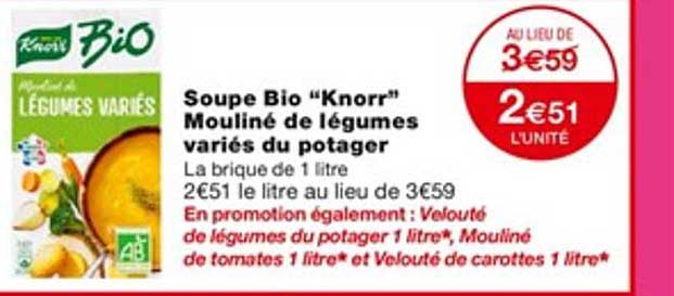 soupe bio "knorr" mouliné de légumes variés du potager