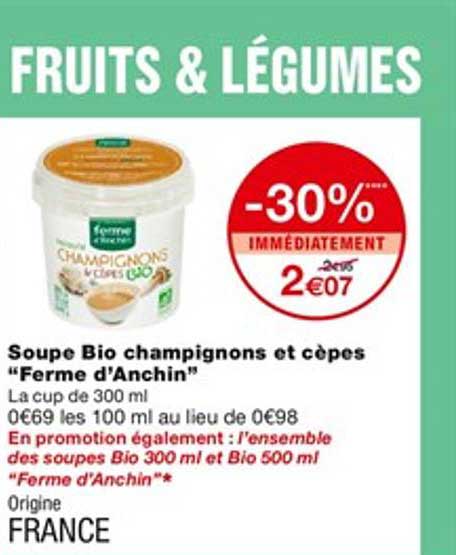 soupe bio champignons et cèpes "ferme d'anchin"