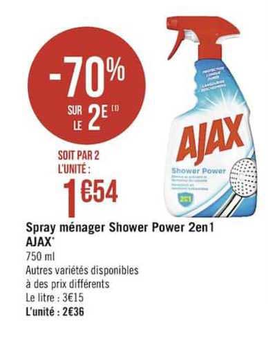 spray ménager shower power 2 en 1 ajax