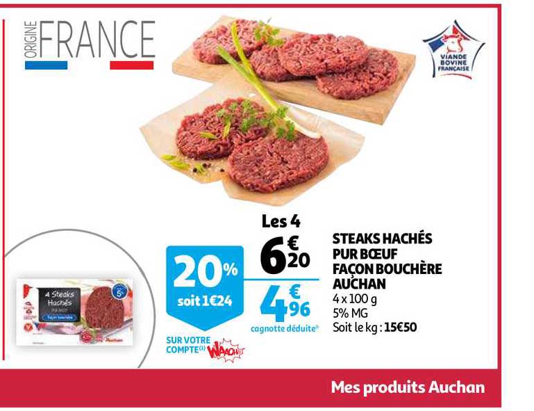 steaks hachés pur bœuf façon bouchère auchan