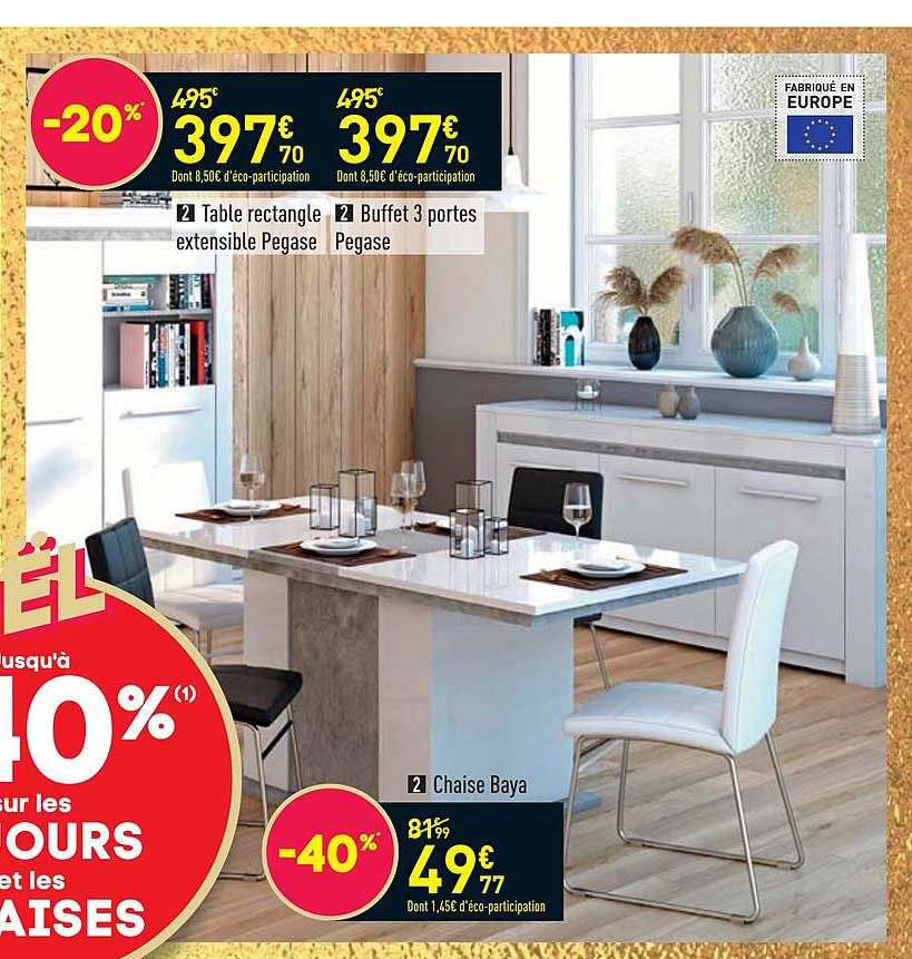 Table Rectangle Extensible Pegase, Buffet 3 Portes Pegase