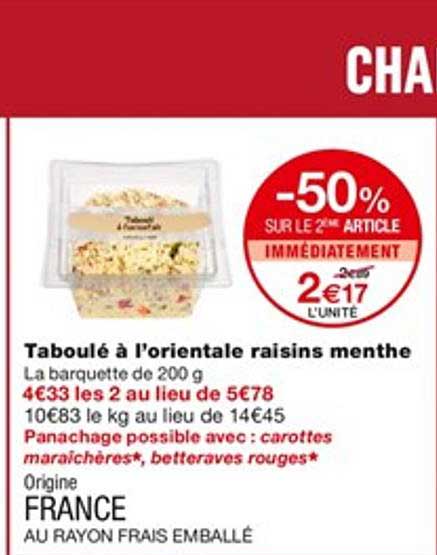 Taboulé à L'orientale Raisins Menthe