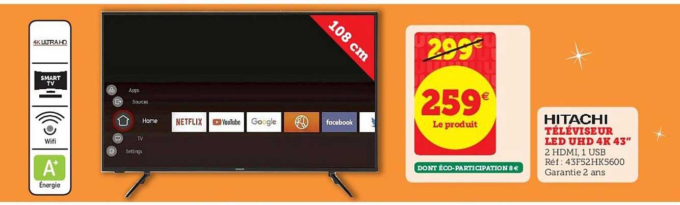 Téléviseur Led Uhd 4k 43" Hitachi