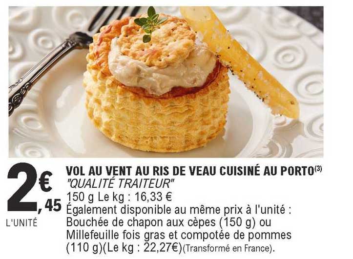 vol au vent au ris de veau cuisiné au porto "qualité traiteur"