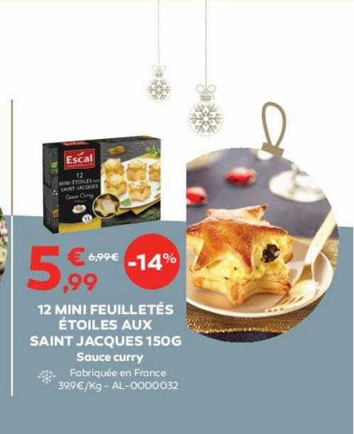 12 mini feuilletés étoiles aux saint jacques 150g
