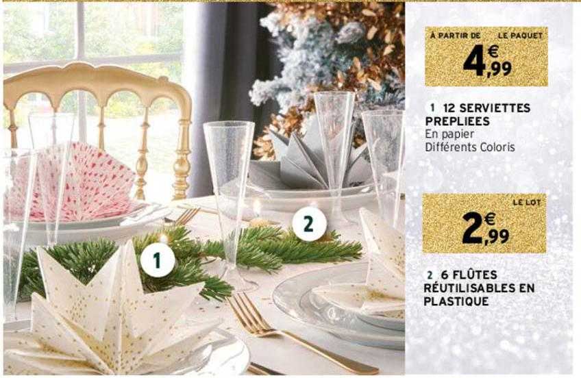 12 serviettes prépliées, 6 flûtes réutilisables en plastique