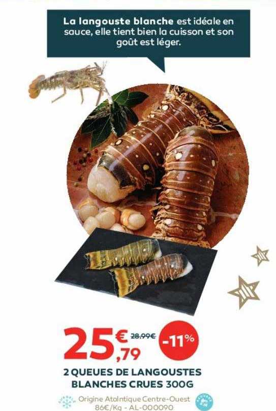 2 Queues De Langoustes Blanches Crues 300g