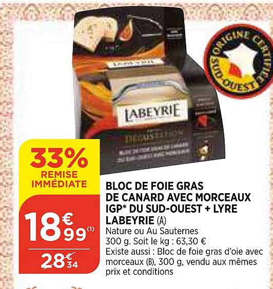 bloc de foie gras de canard avec morceaux igp du sud-ouest + lyre labeyrie