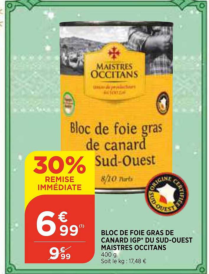 bloc de foie gras de canard igp du sud-ouest maistres occitans