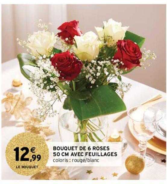bouquet de 6 roses 50 cm avec feuillages