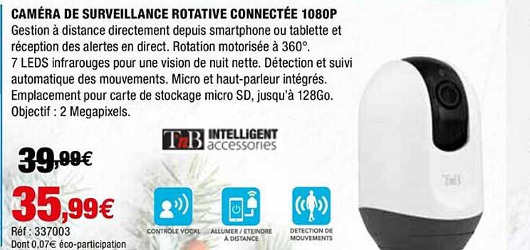 caméra de surveillance rotative connectée 1080p tnb