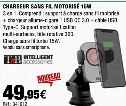 chargeur sans fil motorisé 15w tnb intelligent accessories