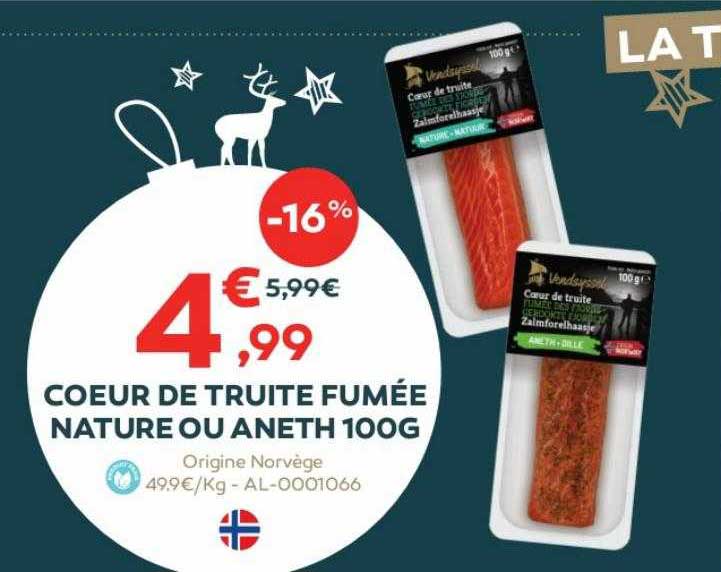 cœur de truite fumée nature ou aneth 100g