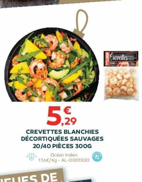 crevettes blanchies décortiquées sauvages 20-40 pièces 300g
