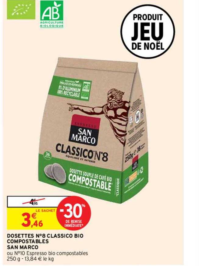 dosettes n°8 classico bio compostables san marco