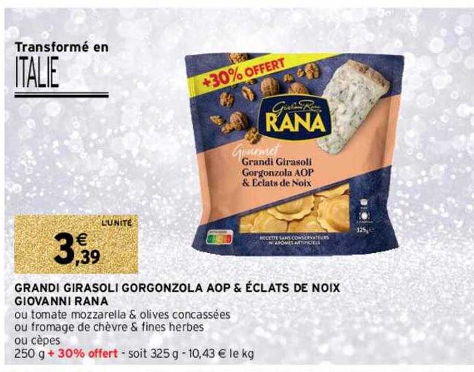grandi girasoli gorgonzola aop & éclats de noix giovanni rana