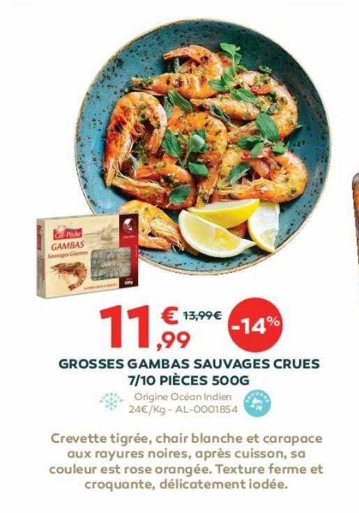 grosses gambas sauvages crues 7-10 pièces 500g