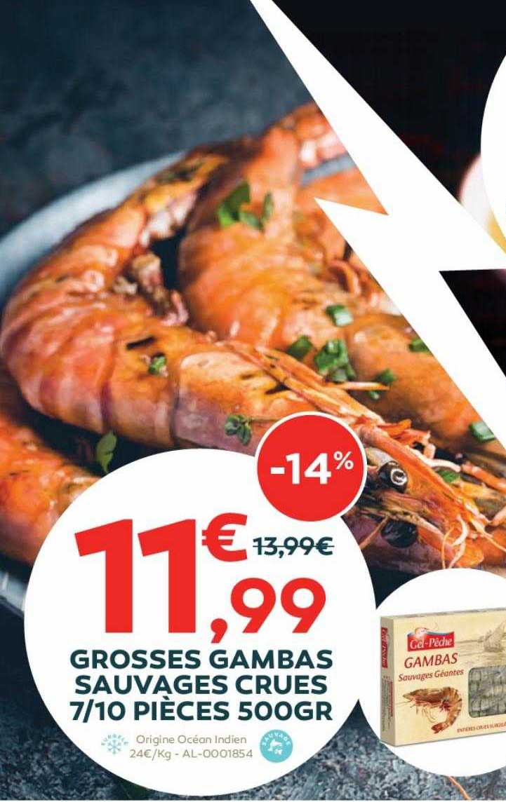 grosses gambas sauvages crues 7-10 pièces 500gr