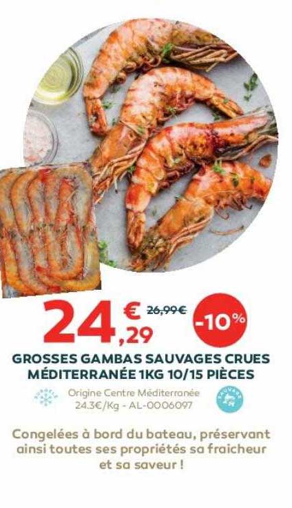 grosses gambas sauvages crues méditerranée 1 kg 10-15 pièces