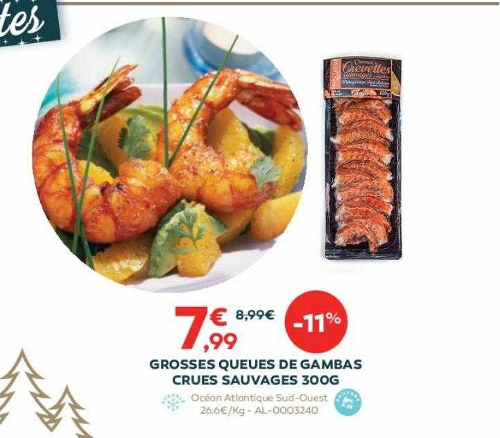 grosses queues de gambas crues sauvages 300g