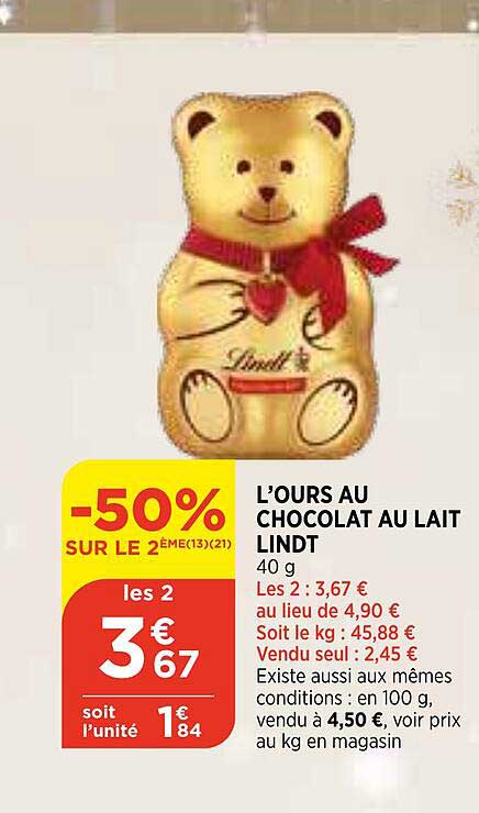 l'ours au chocolat au lait lindt