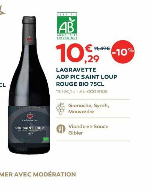 lagravette aop pic saint loup rouge bio 75cl