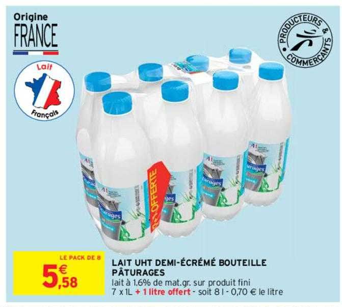 lait uht demi-écrémé bouteille pâturages