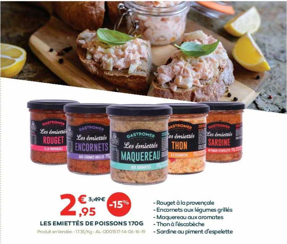 les émiettés de poissons 170g